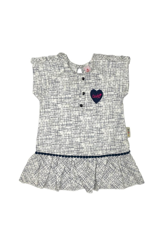 Girls Printed Cotton Frock – Off White - Cute Kids