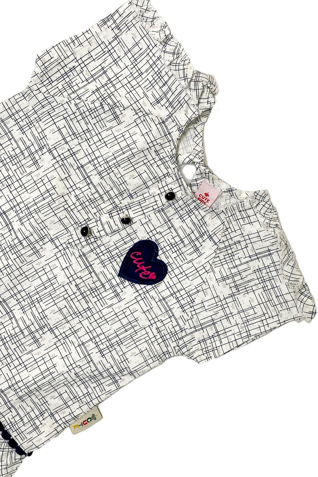 Girls Printed Cotton Frock – Off White - Cute Kids