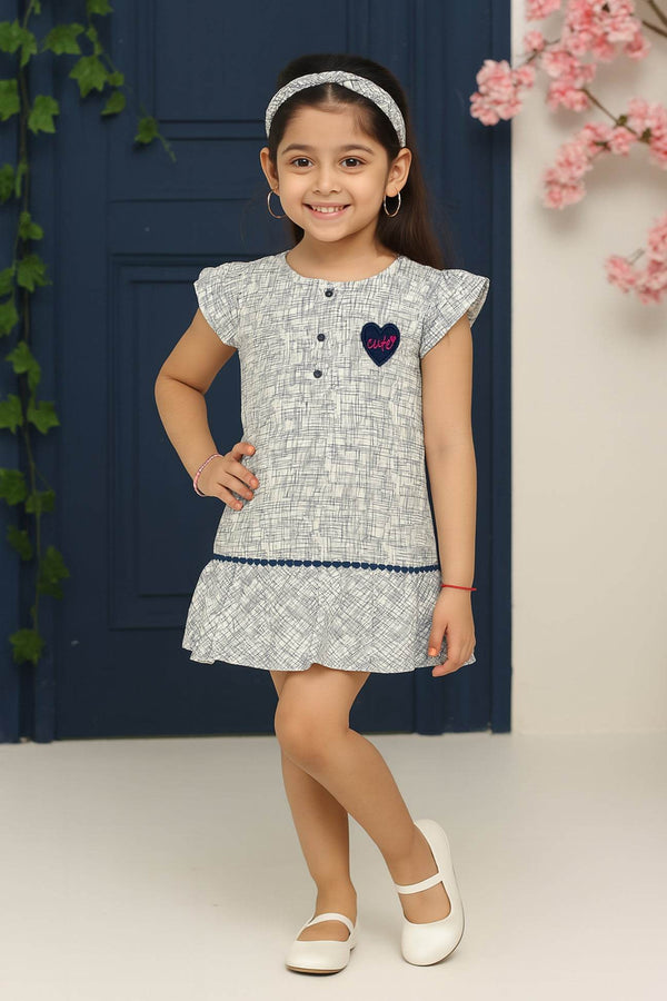 Girls Printed Cotton Frock – Off White - Cute Kids