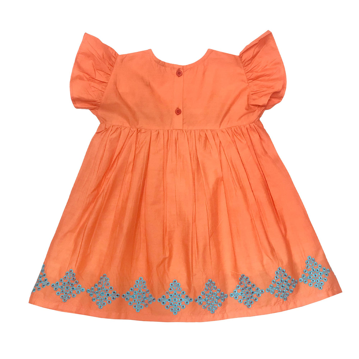 Girls Embroidered Frock - Orange