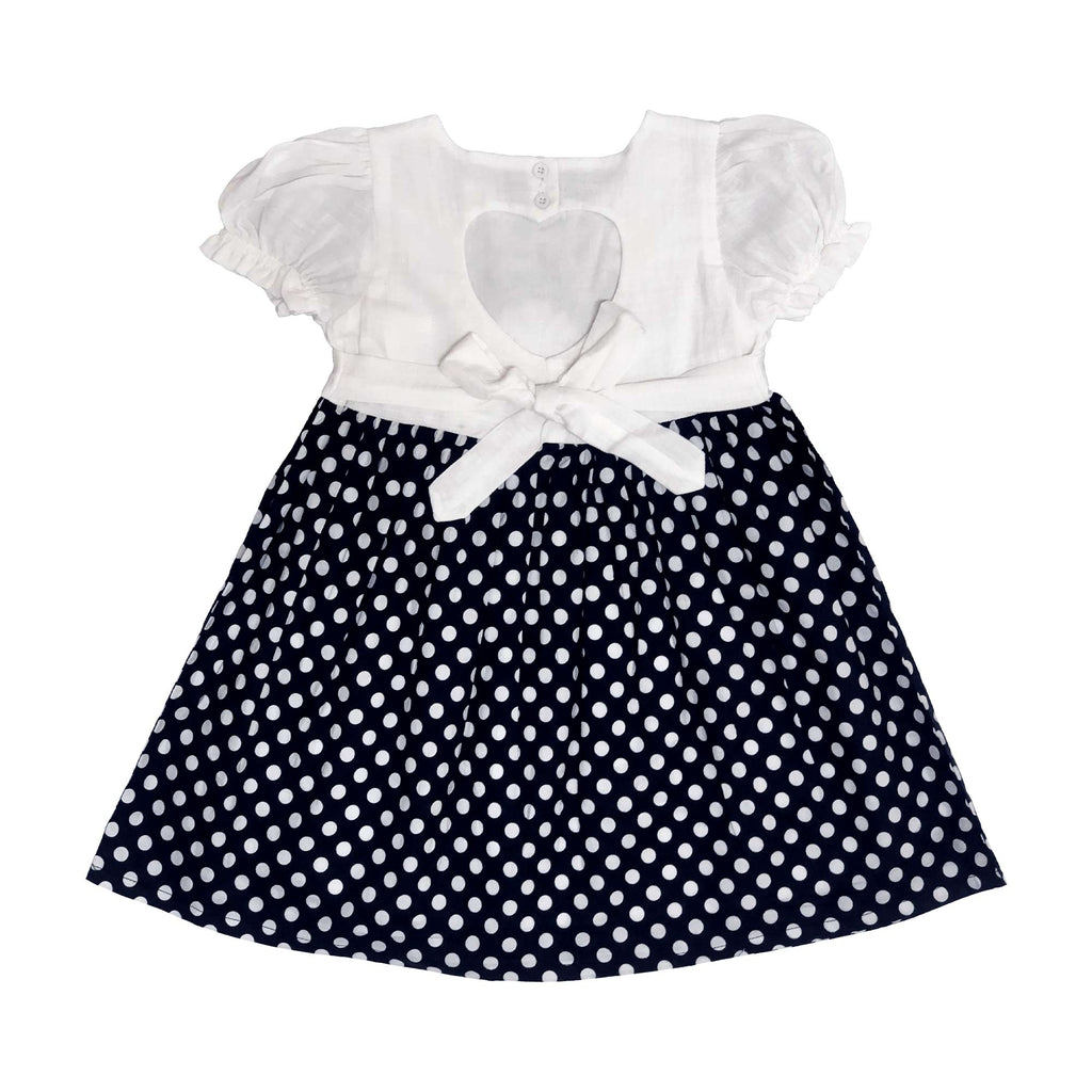 Girls Polka Dot Printed Frock - Black & White