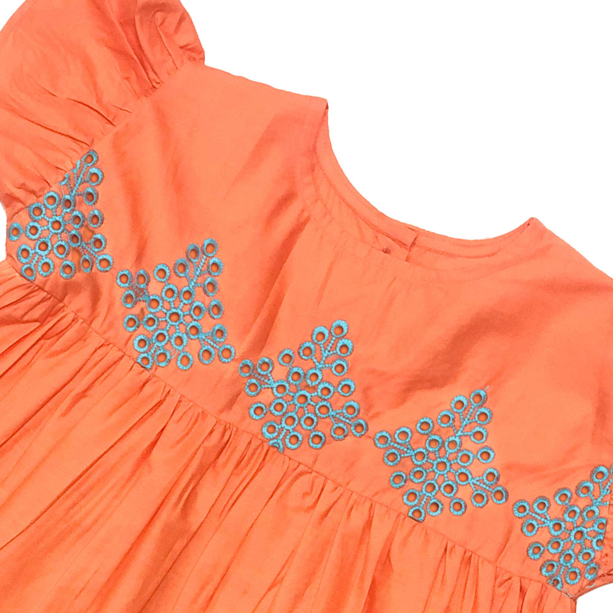 Girls Embroidered Frock - Orange