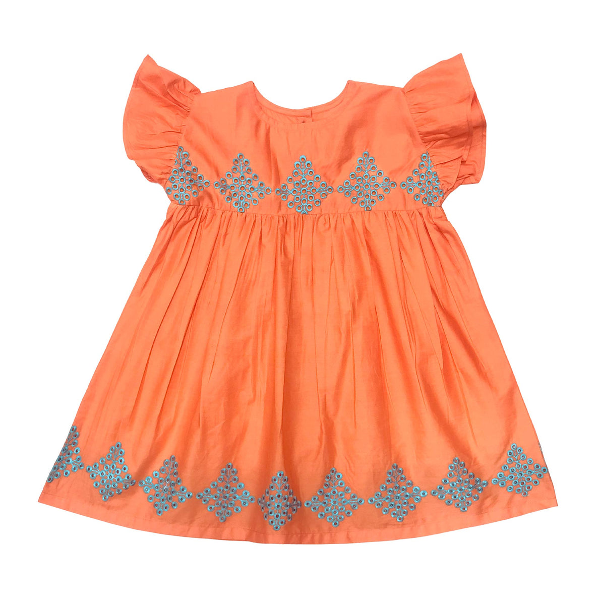 Girls Embroidered Frock - Orange