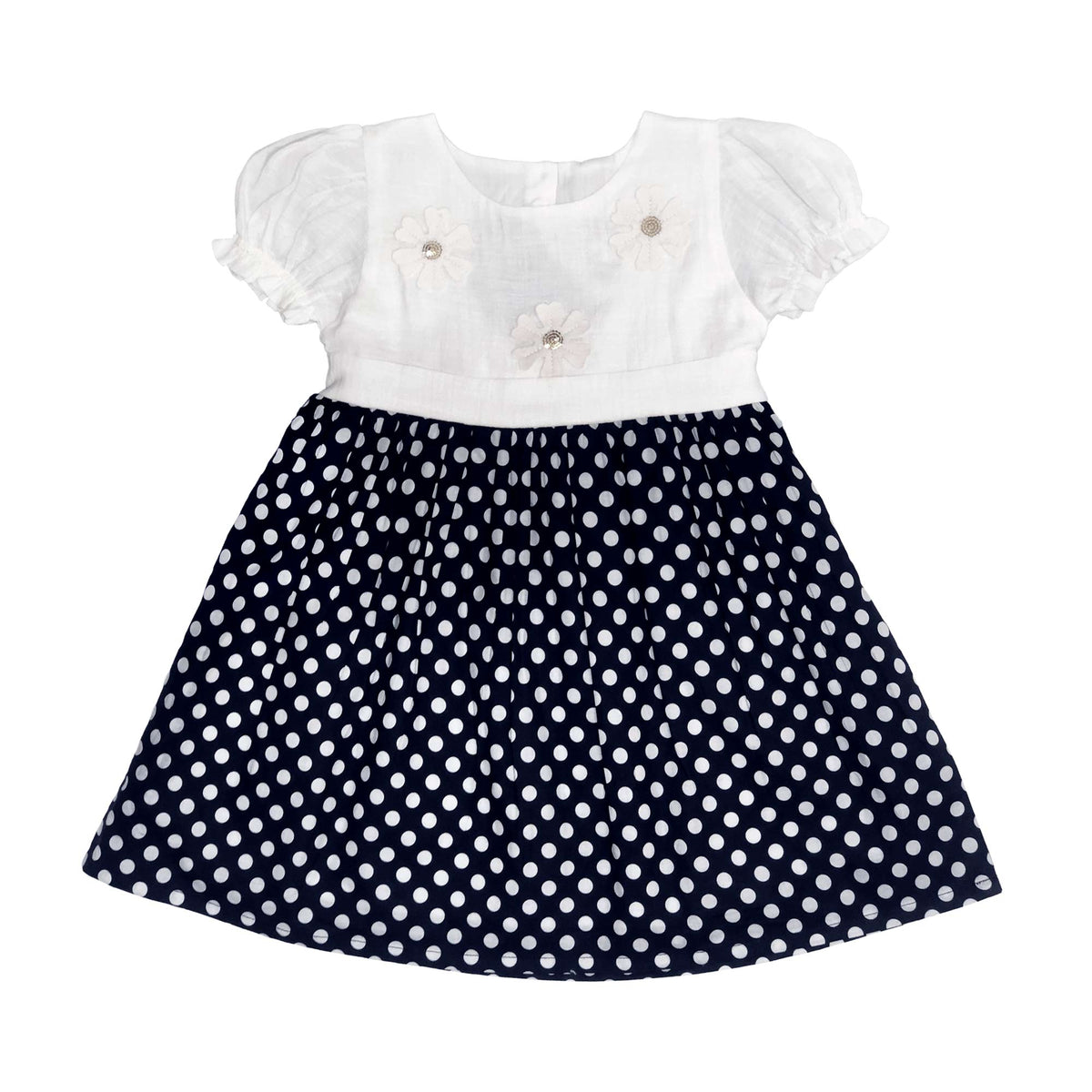 Girls Polka Dot Printed Frock - Black & White