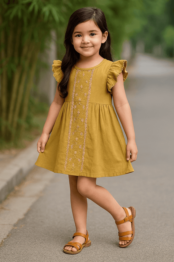 Girls Embroidered Frock - Skin - Cute Kids