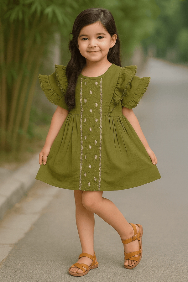 Girls Embroidered Frock - Green - Cute Kids