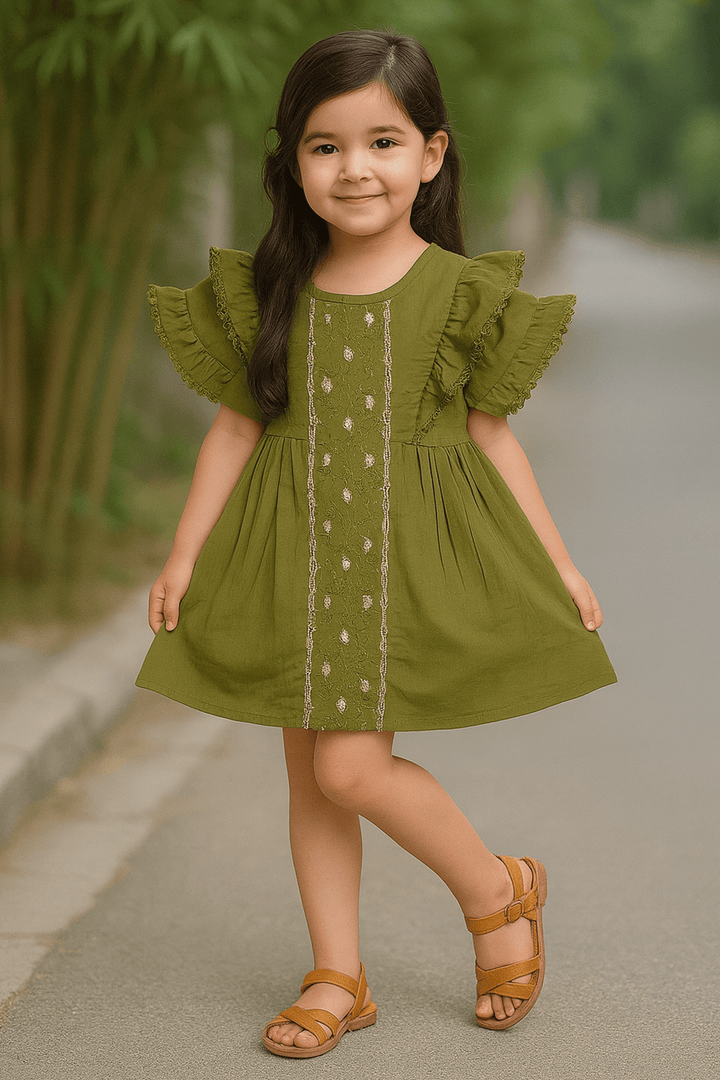 Girls Embroidered Frock - Green - Cute Kids