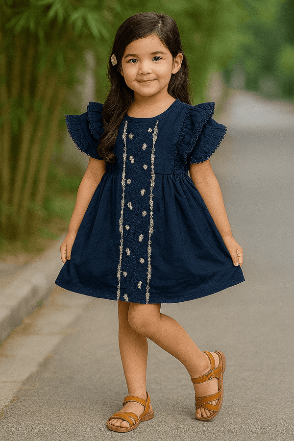 Girls Embroidered Frock - Navy - Cute Kids
