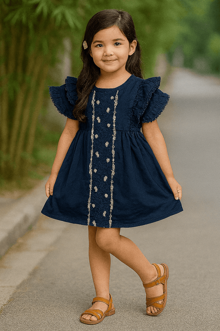 Girls Embroidered Frock - Navy - Cute Kids