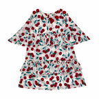 Girls Cherry Printed Frock - Red & White