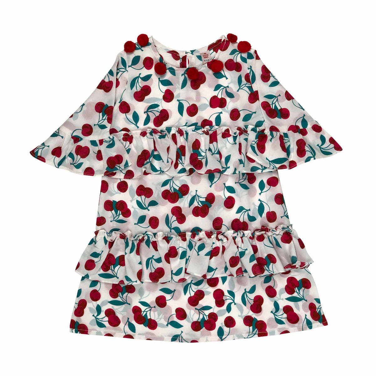 Girls Cherry Printed Frock - Red & White