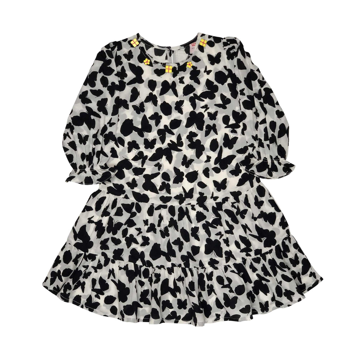Girls Butterfly Printed Frock - Black & White