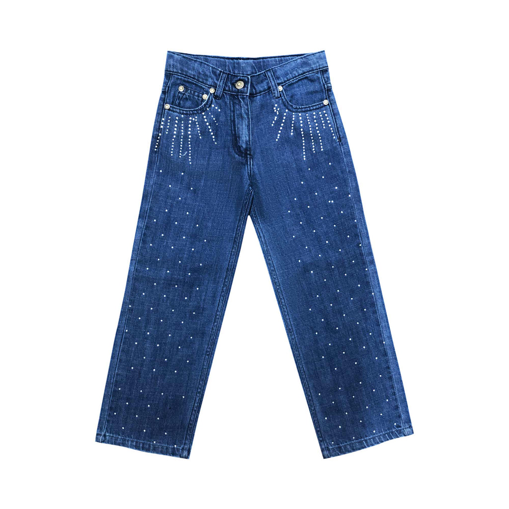 Girls Stone Studded Jeans - Dark Shade