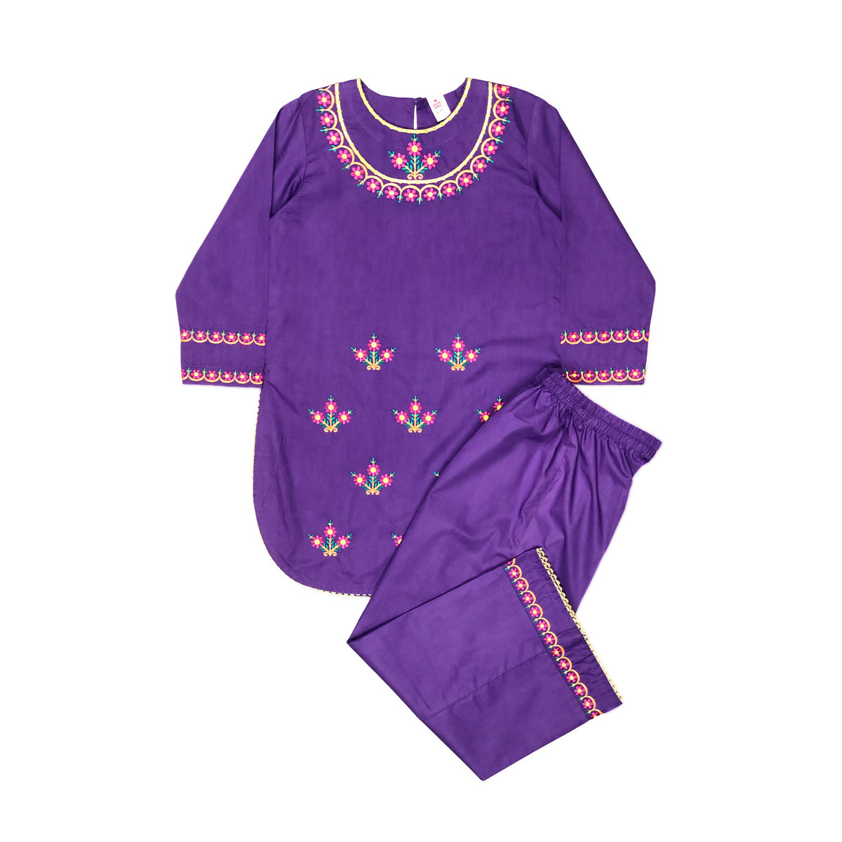 Girls Embroidered Co-ord Set - Purple