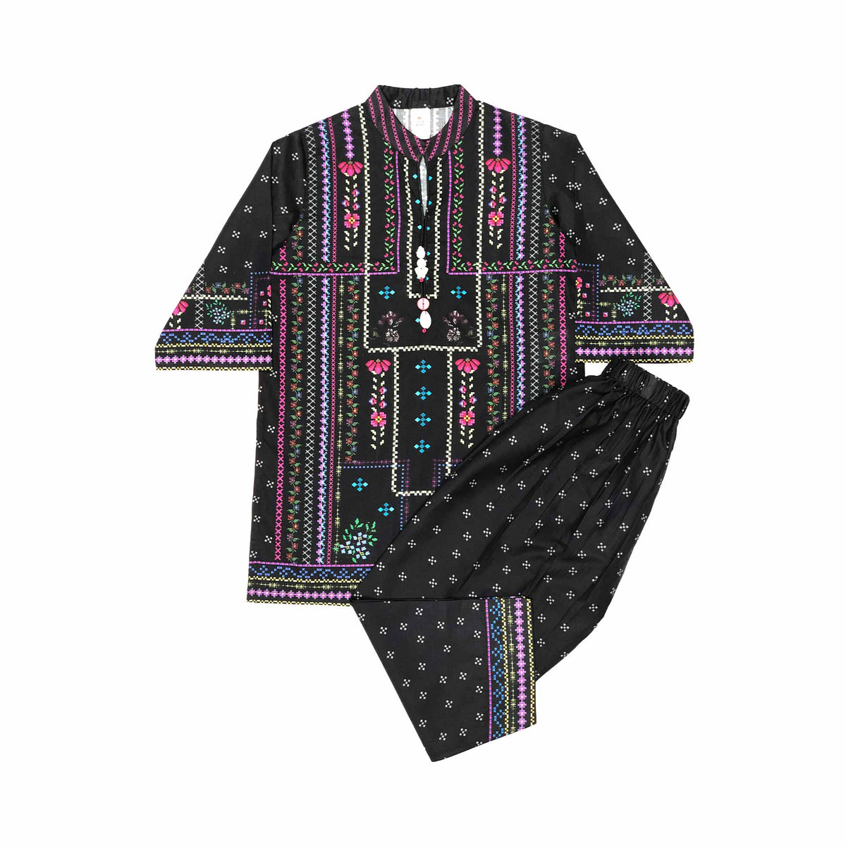 Girls Digital Printed Co-ord Set - Black