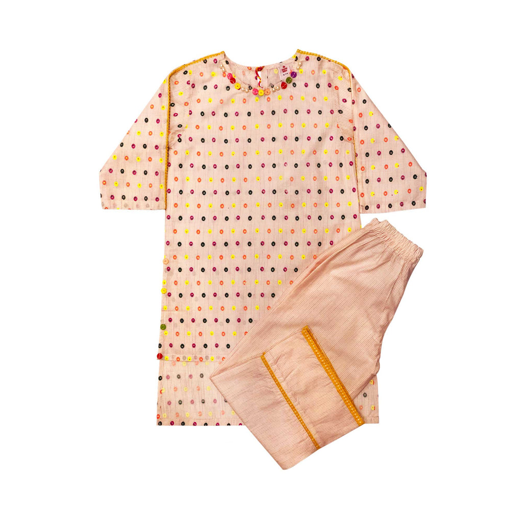 Girls Screen Printed Co-ord Set - Multicolor Circles