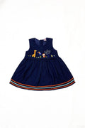 Girls Animal Embroided Dobby Frock - Blue - Cute Kids