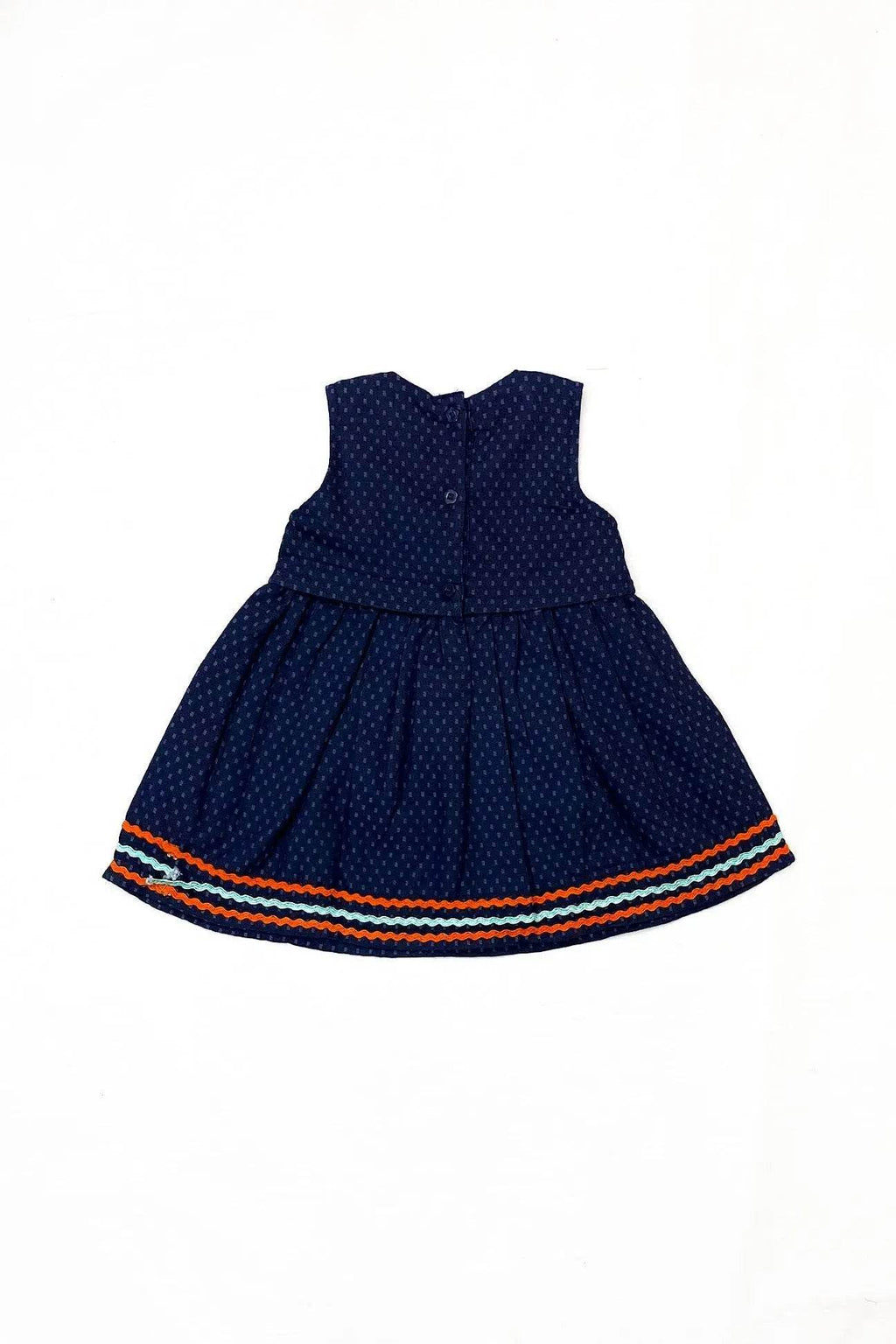 Girls Animal Embroided Dobby Frock - Blue - Cute Kids