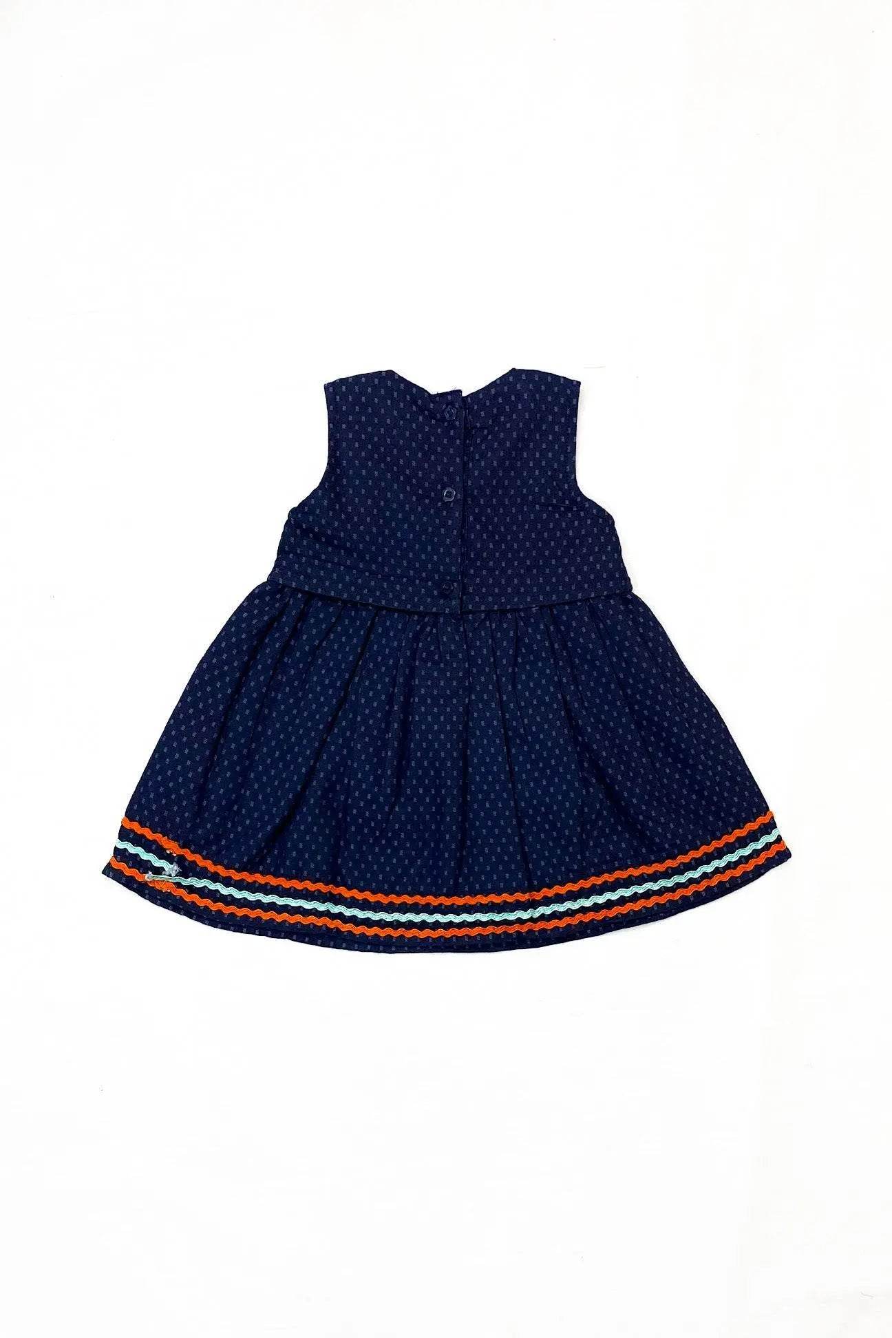 Girls Animal Embroided Dobby Frock - Blue - Cute Kids