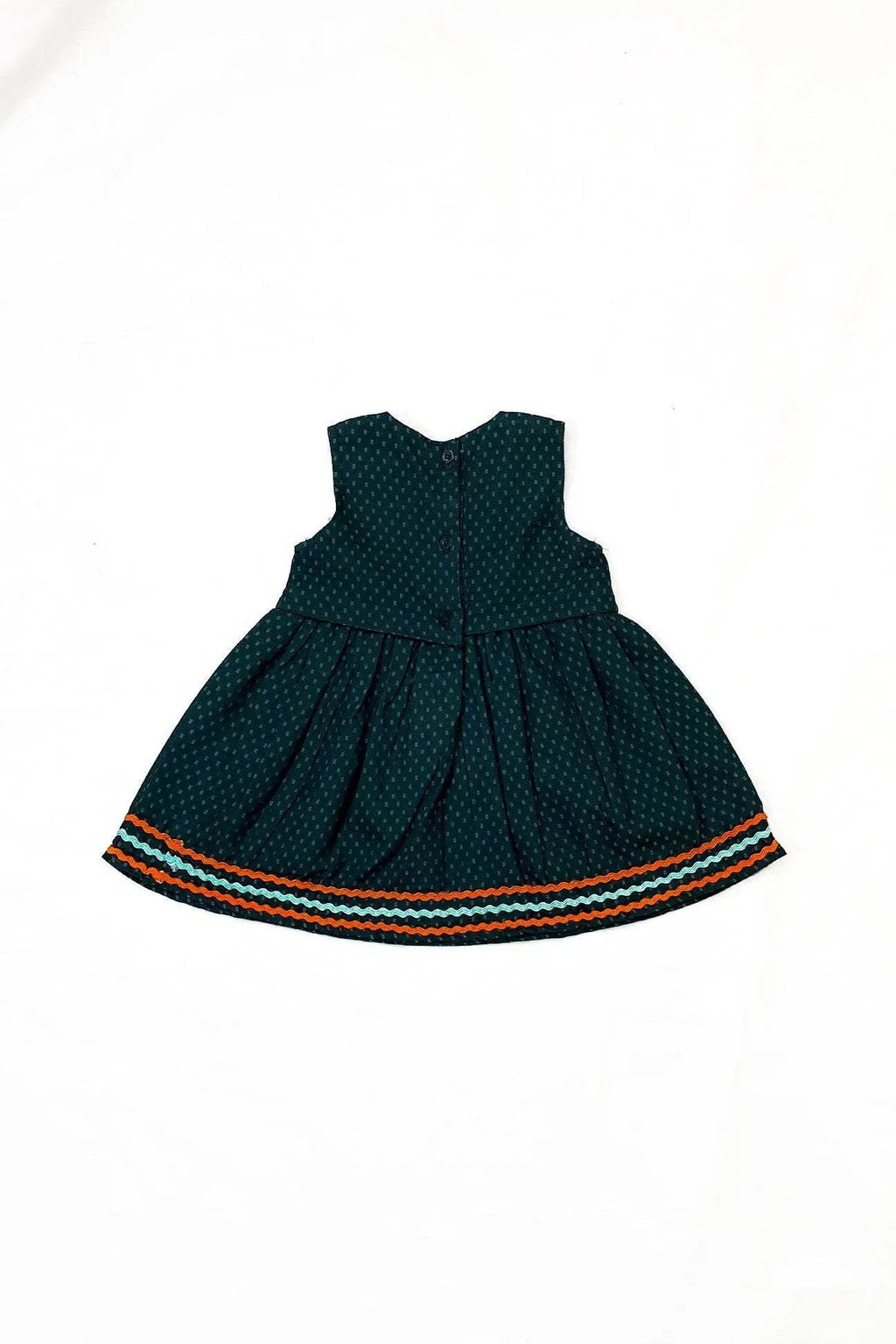 Girls Animal Embroided Dobby Frock - Green - Cute Kids