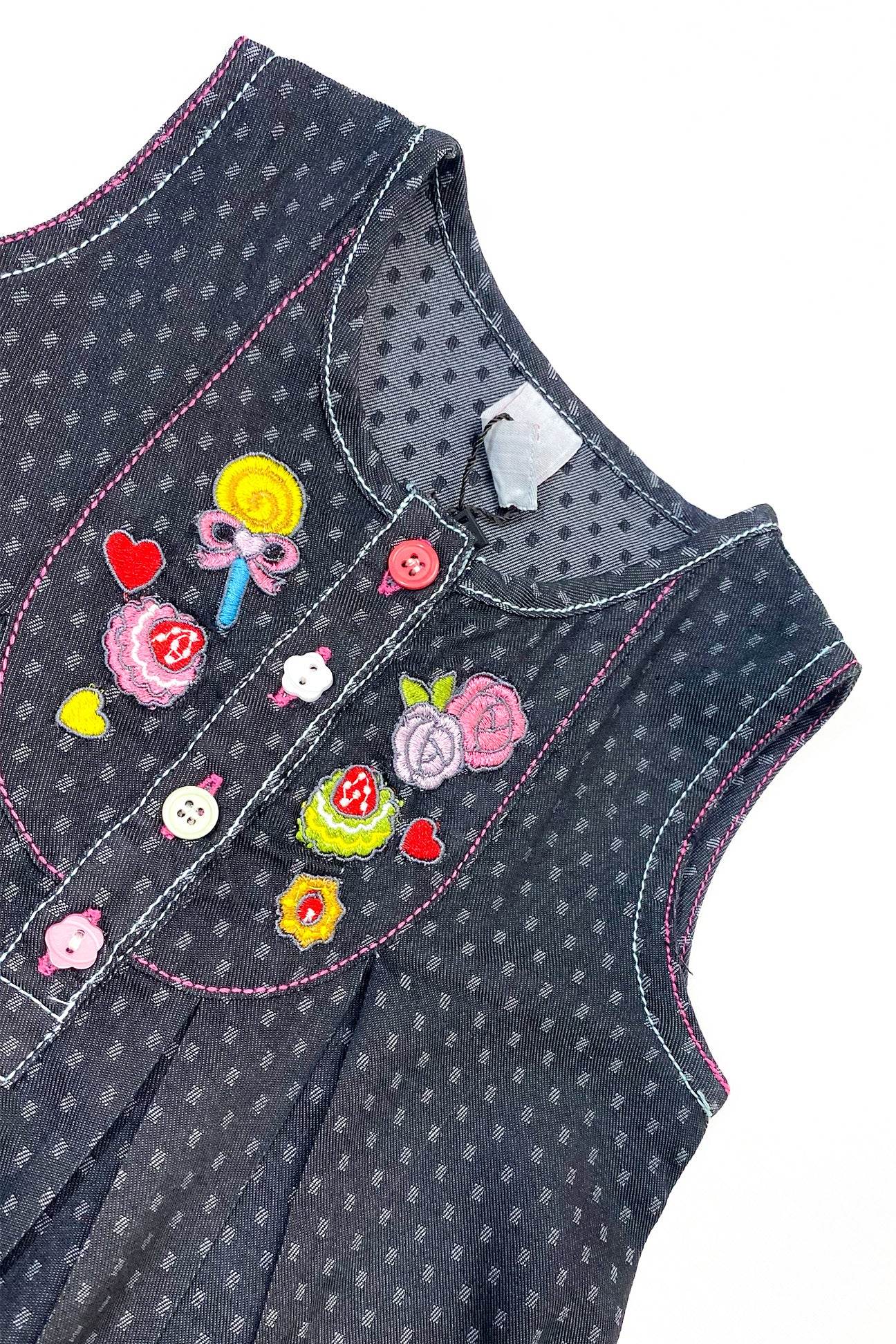 Girls Embroided Dobby Frock - Black - Cute Kids