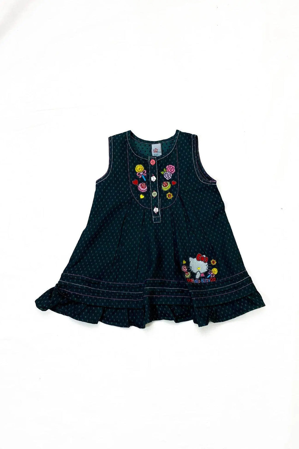 Girls Embroided Dobby Frock - Green - Cute Kids
