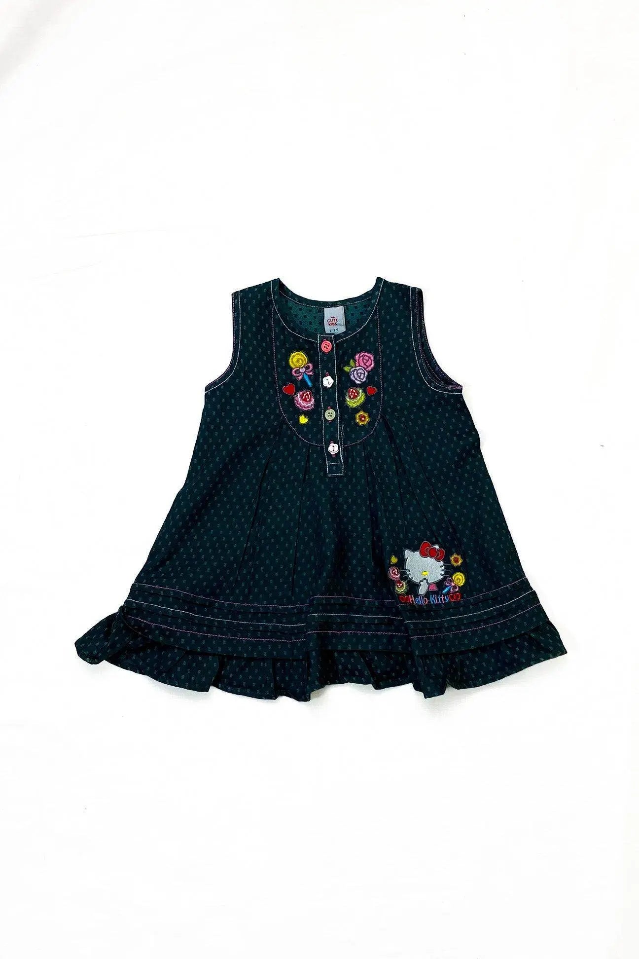 Girls Embroided Dobby Frock - Green - Cute Kids