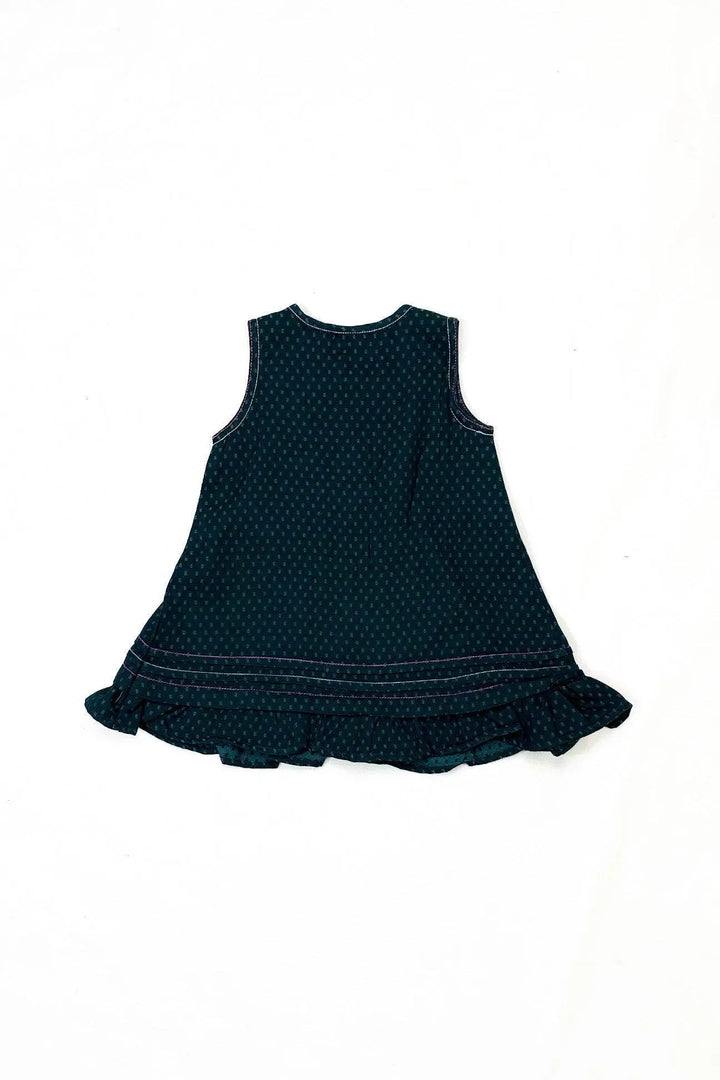 Girls Embroided Dobby Frock - Green - Cute Kids