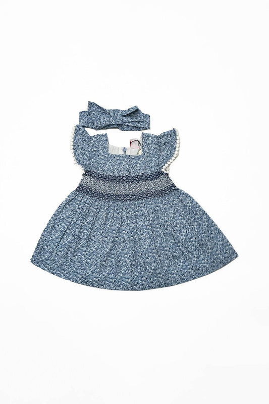 Newborn Frock With Hair Band - Blue - Cute Kids