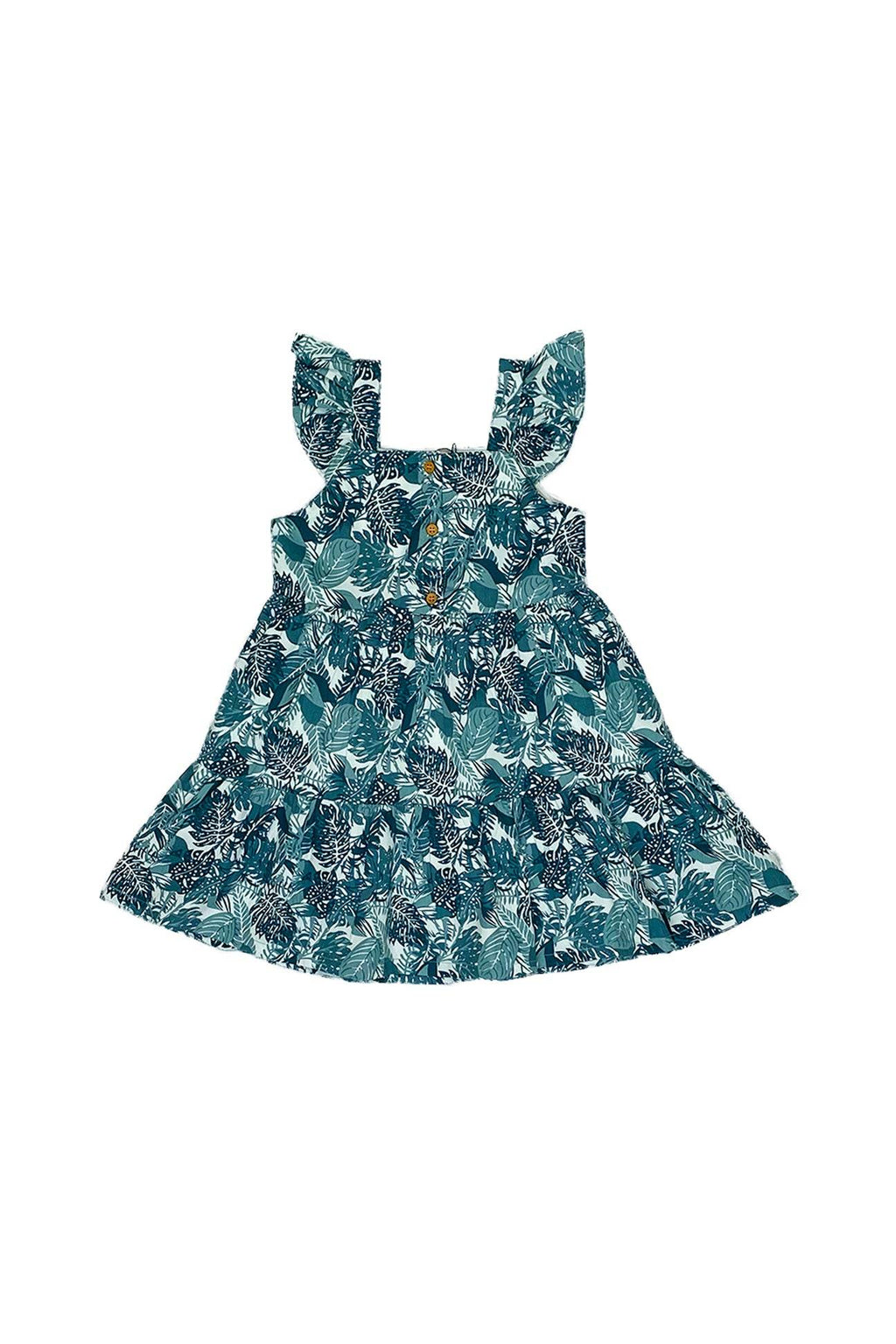 Girls Printed Frock-Teal Blue - Cute Kids