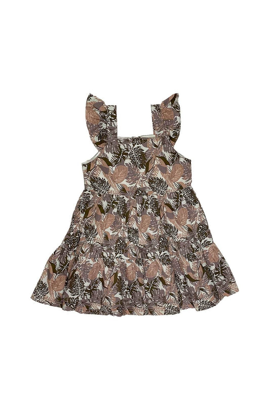 Girls Printed Frock-Brown Green - Cute Kids