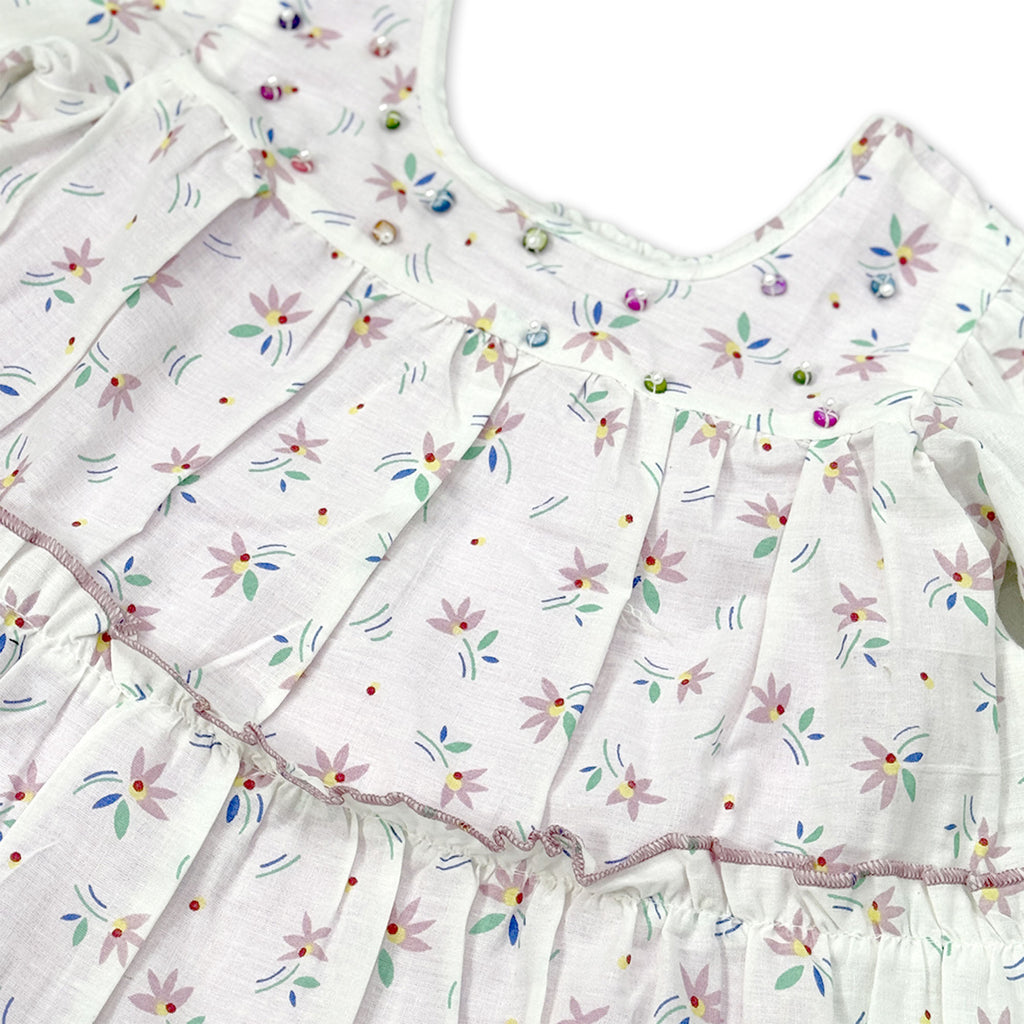Girls Printed In Of-White Color
