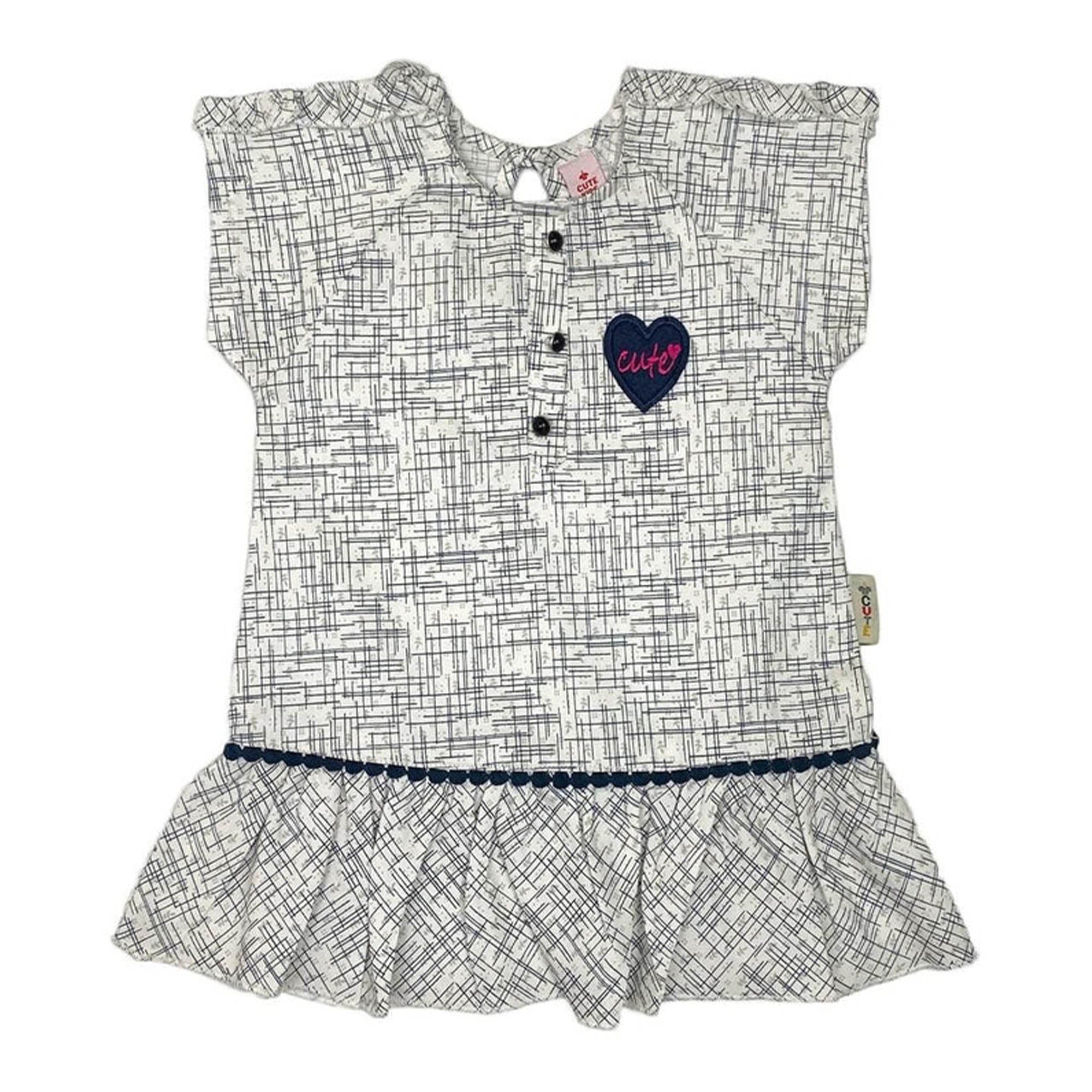 Girls Printed Cotton Frock – Off White