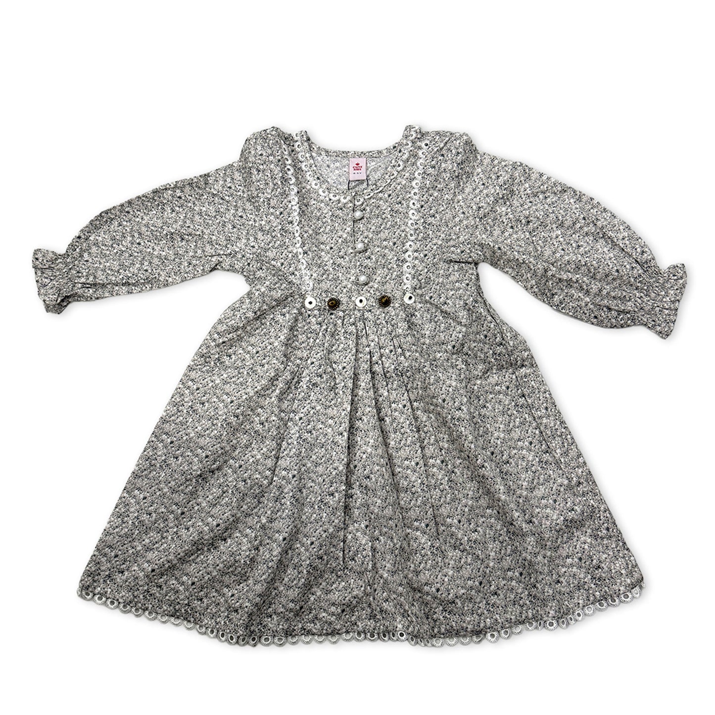 Girls Printed Frock - Skin