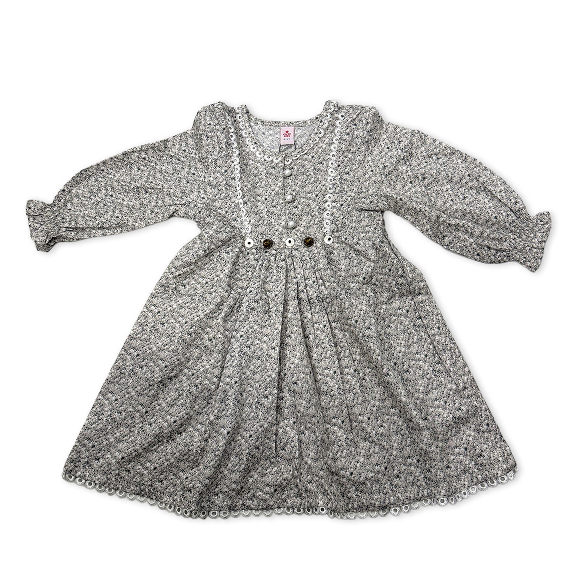 Girls Printed Frock - Skin