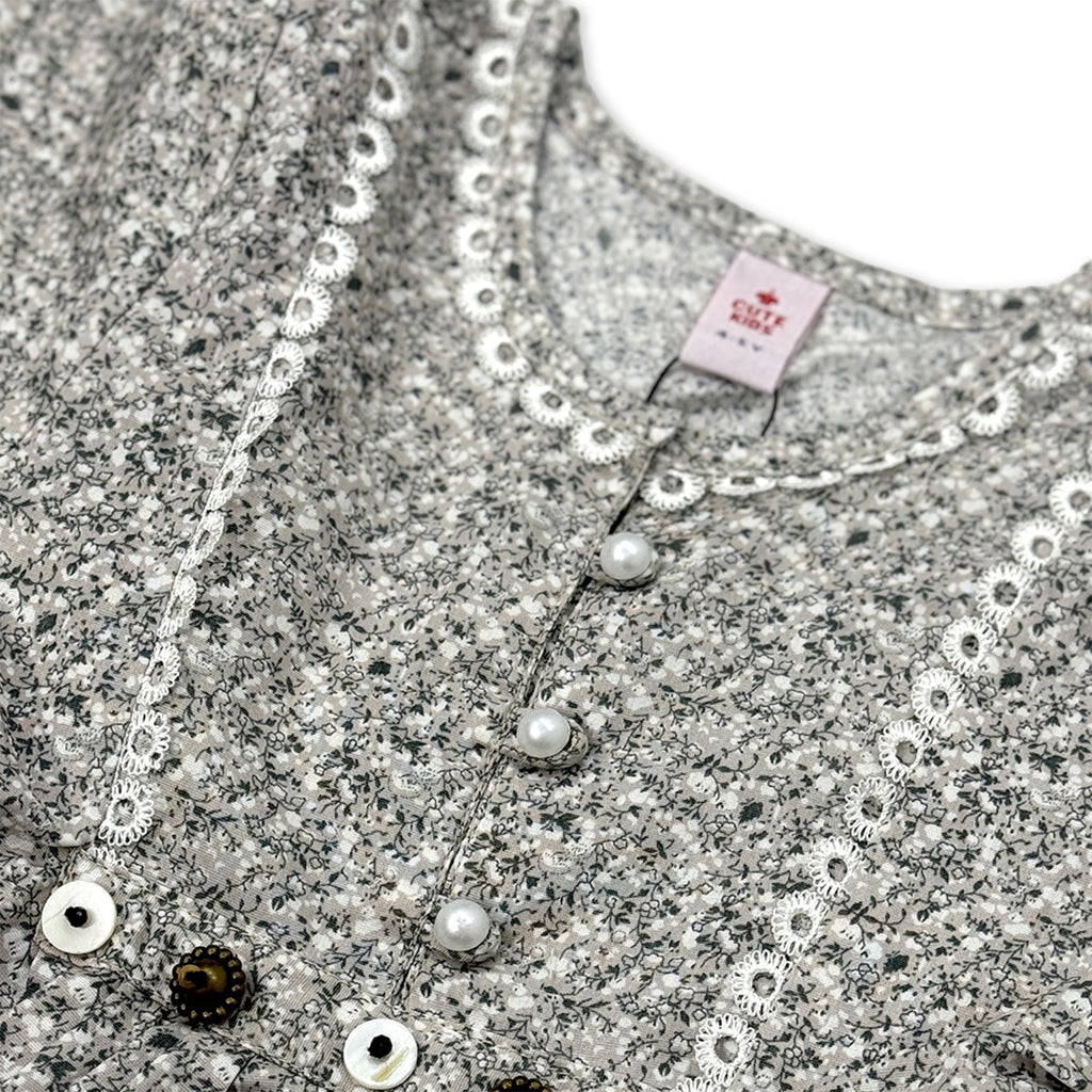 Girls Printed Frock - Skin