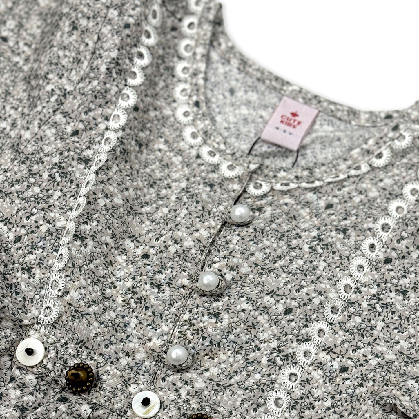 Girls Printed Frock - Skin