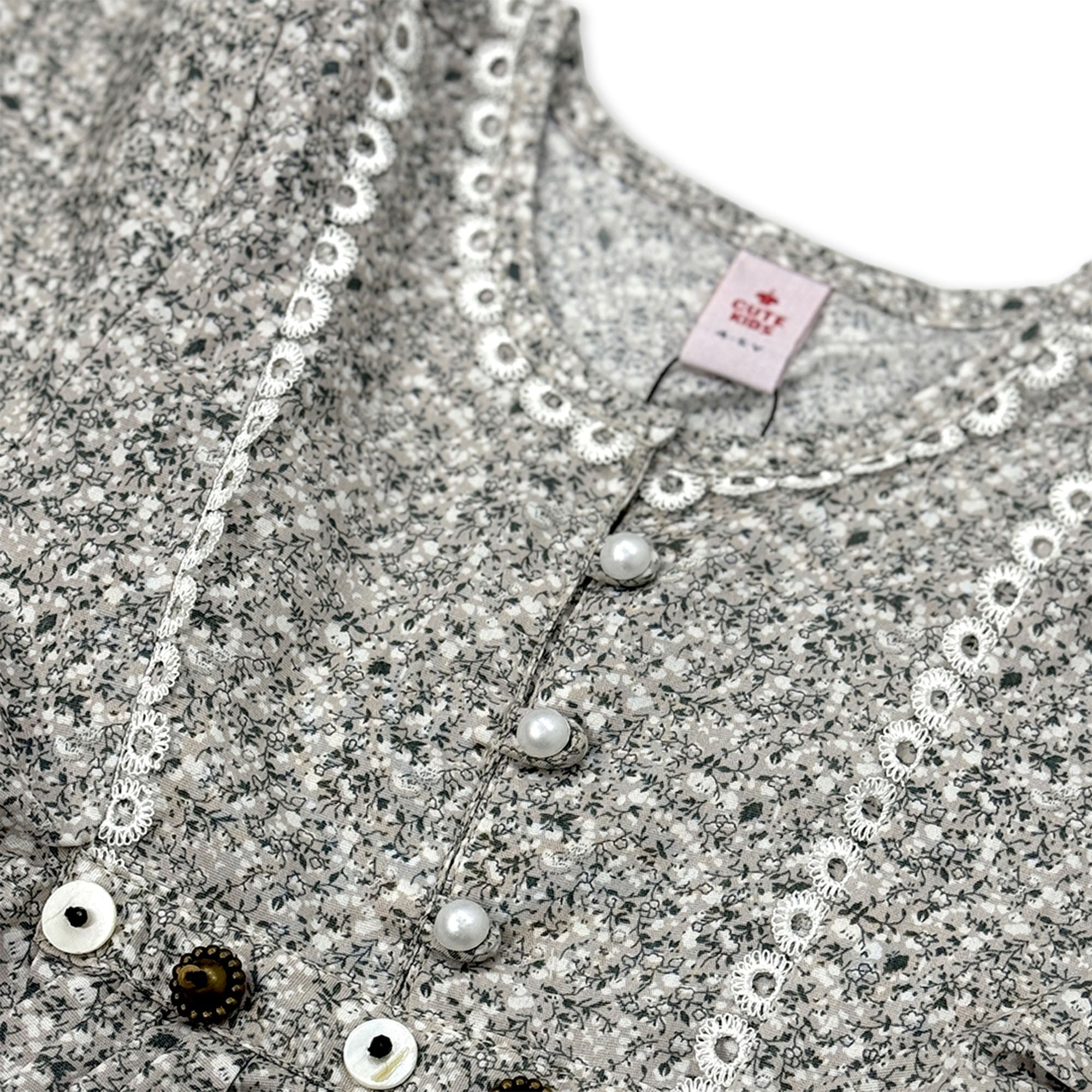 Girls Printed Frock - Skin