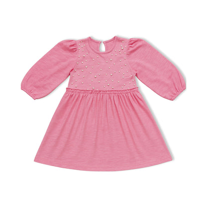 Girls Frock Pearls In Pink Color