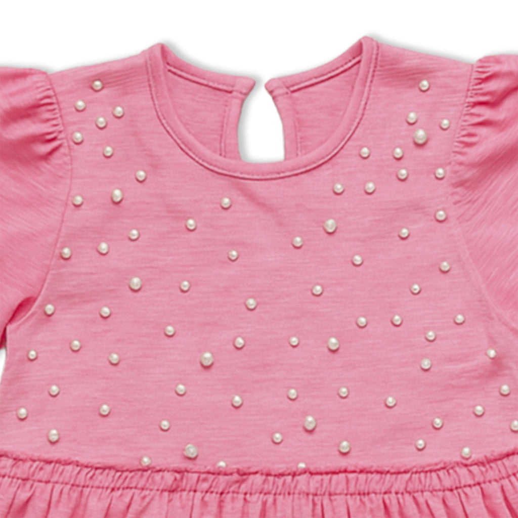Girls Frock Pearls In Pink Color