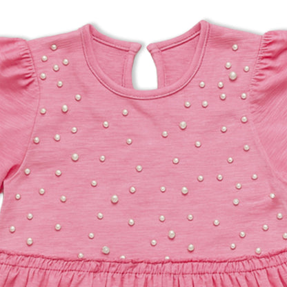 Girls Frock Pearls In Pink Color
