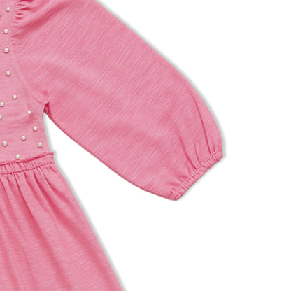 Girls Frock Pearls In Pink Color