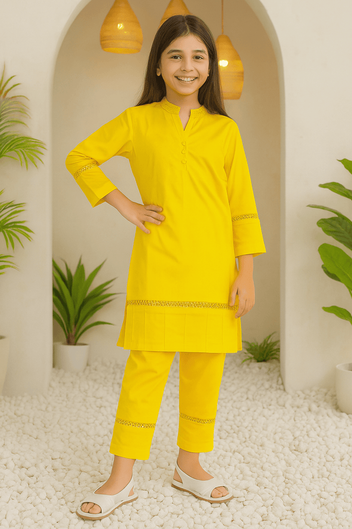 Girls Plain co-ord Set - Yellow - Cute Kids