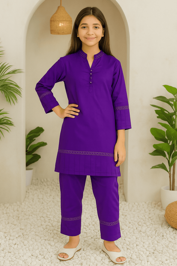 Girls Plain co-ord Set - Purple - Cute Kids