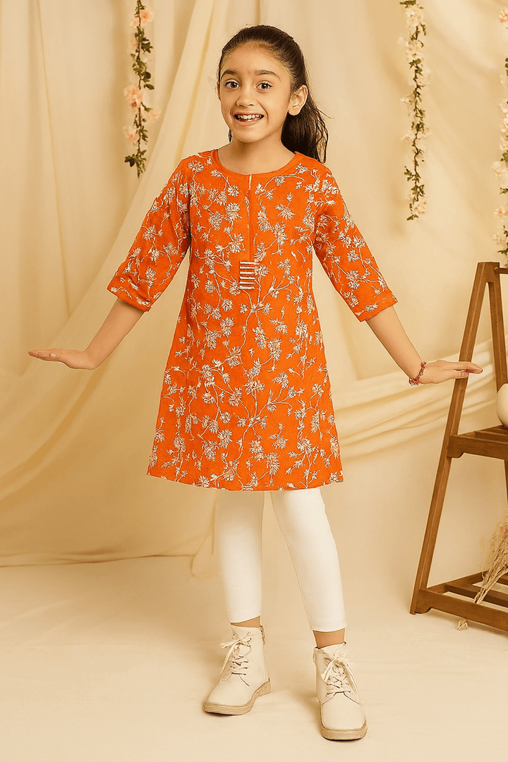 Girls Printed Kurti-Orange - Cute Kids