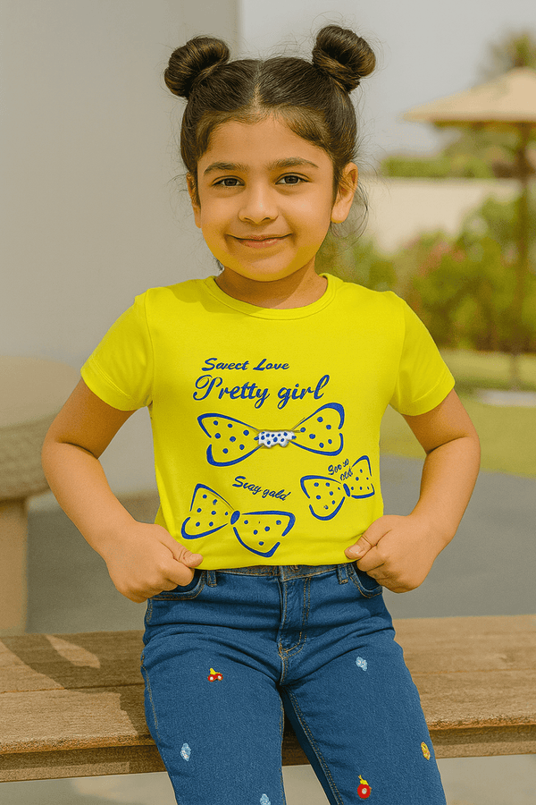 Girl Printed Top - Yellow - Cute Kids
