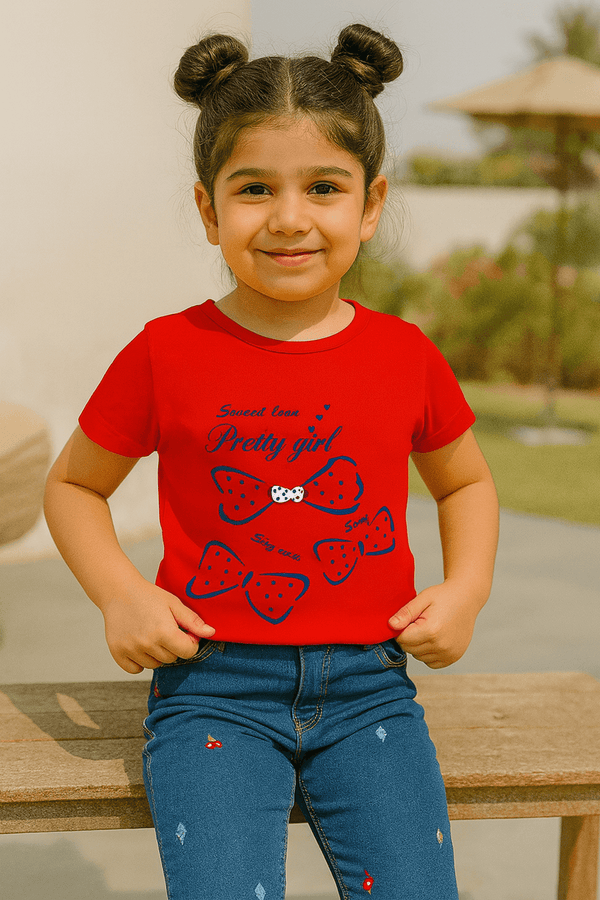 Girl Printed Top - Red - Cute Kids