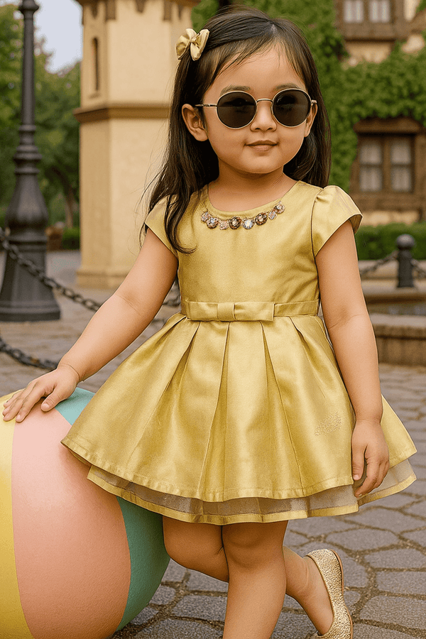 Girls Fancy Frock - Light Almond - Cute Kids