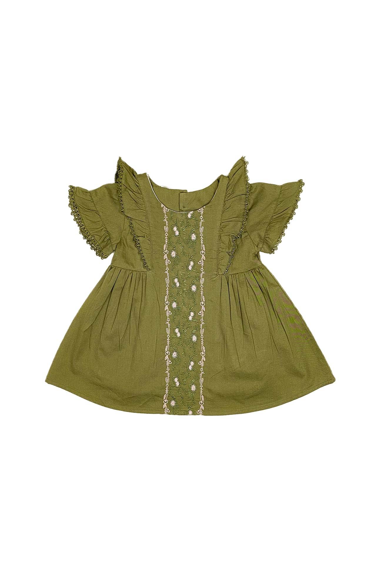 Girls Embroidered Frock - Green - Cute Kids