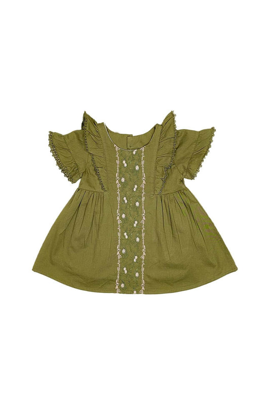 Girls Embroidered Frock - Green - Cute Kids